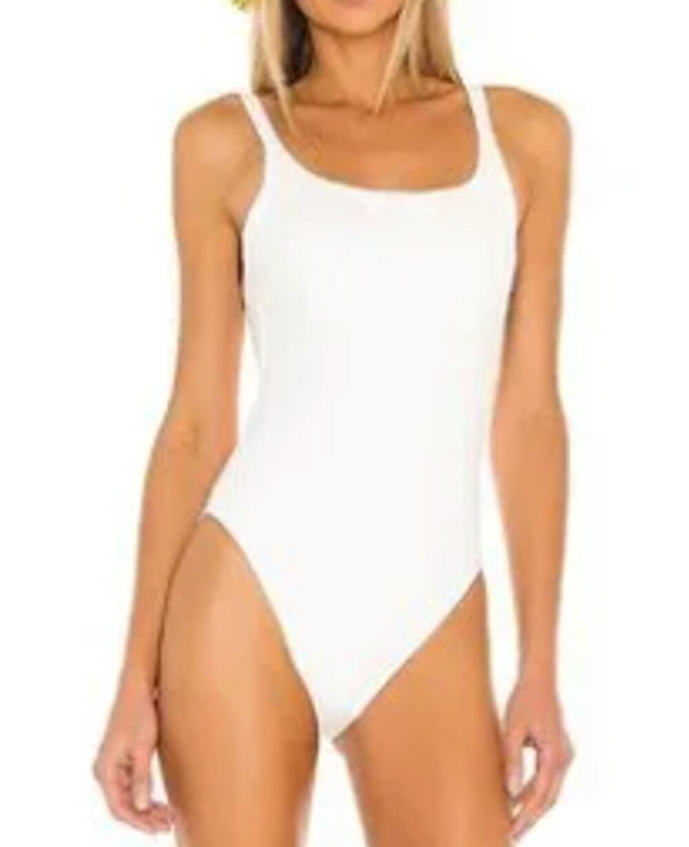 It's Now Cool White One Piece Swimsuit LARGE Athletic High Cut Baywatch $80 NEW